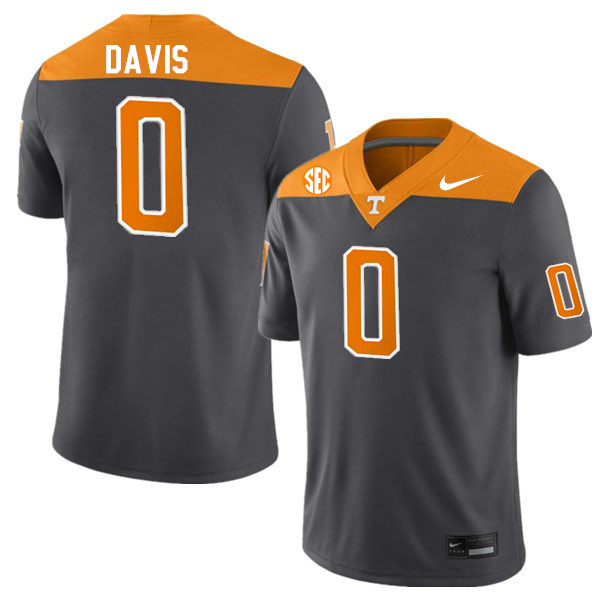 Men #0 Ethan Davis Tennessee Volunteers College Football Jerseys Stitched-Anthracite